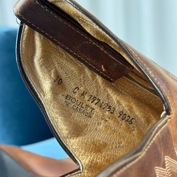 Vintage Boulet Brown Leather Cowboy Boots Brown Size 10 - Picture 8 of 15